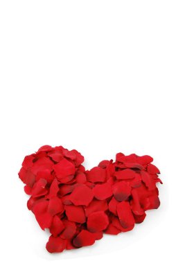 beaufiful red heart made of rose petals (isolated on white background) clipart