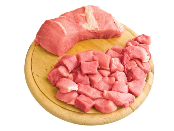 Кусочки Мяса Твердой Доске Поверх Белого — стоковое фото