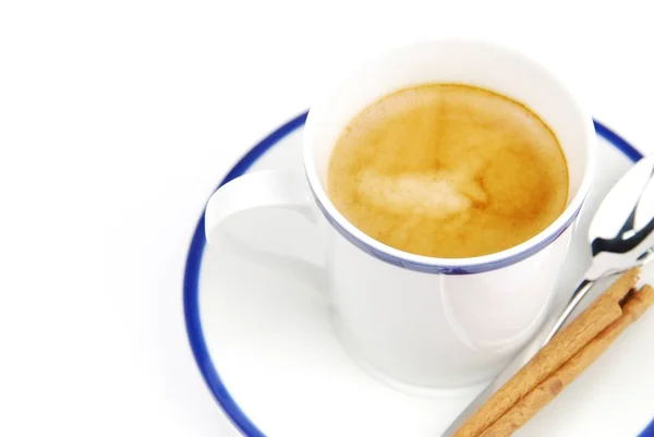 Frühstücksset Mit Espresso Und Zimt Isoliert Auf Weißem Hintergrund — Stockfoto