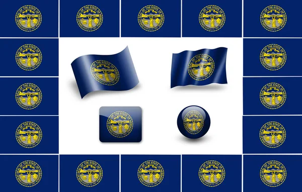 Bandera Nebraska Conjunto Iconos Marco Banderas — Foto de Stock