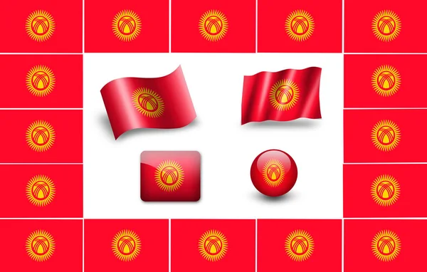 Kirghiz Bayrağı Simge Ayarlandı Bayraklar Çerçevesi — Stok fotoğraf