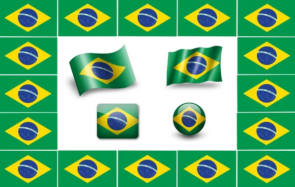 Brasiliens Flagga Brazilia Flagga Ikonuppsättning — Stockfoto