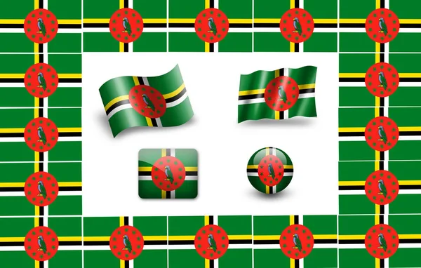 Dominicas Flagga Ikonuppsättning — Stockfoto