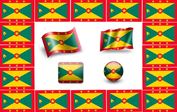 Grenada Bayrağı Simge Seti — Stok fotoğraf