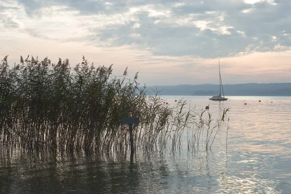 stock image Low Light Landscape with Boats on Lake Starnberg, Germany