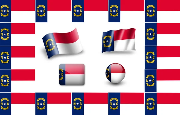 Bandiera Della Carolina Del Nord Usa Set Icone Cornice Bandiere — Foto Stock