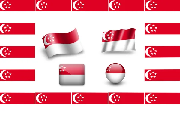 Прапор Сінгапуру Набір Іконок Прапорці Каркасні — стокове фото