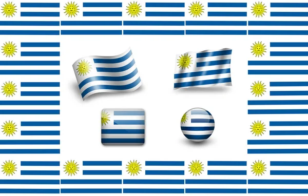 Set Bandera Uruguay Icon Marco Banderas —  Fotos de Stock