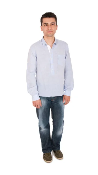Zelfverzekerde Jonge Casual Man Volledige Lengte Portret Geïsoleerd Witte Achtergrond — Stockfoto