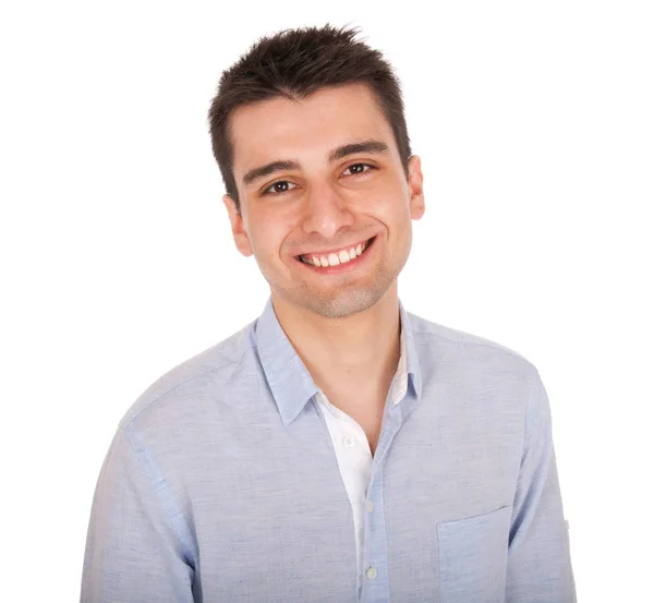 Sonriente Joven Retrato Hombre Casual Aislado Sobre Fondo Blanco — Foto de Stock