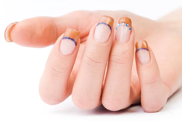 Belle Femelle Ongles Colorés Soignés Sur Fond Blanc — Photo