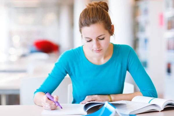 Female College Student Studying Library Shallow Dof Stock Photo