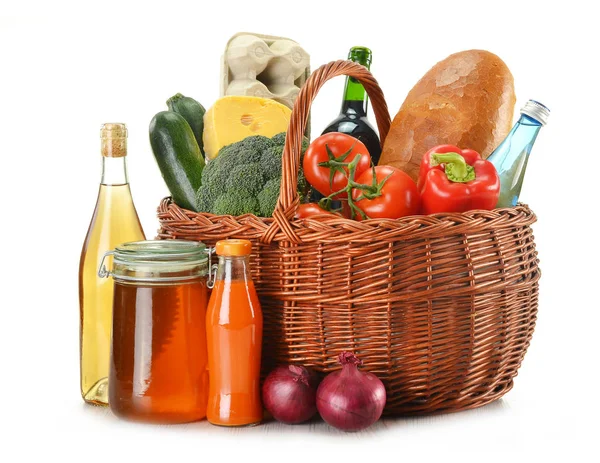 Grocery Wicker Basket Isolated White Stock Photo