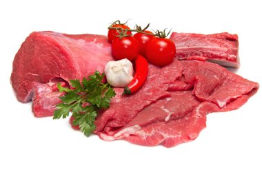 Fresh butcher cut meat assortment garnished   clipart
