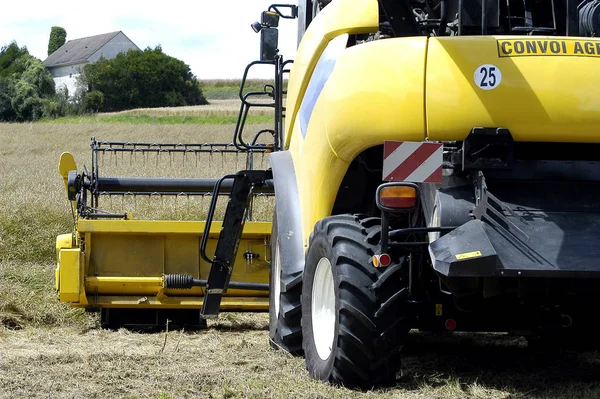 Oogst Van Koolzaad Met Machines Als Een Maaimachine Dorsmachine Trekker — Stockfoto