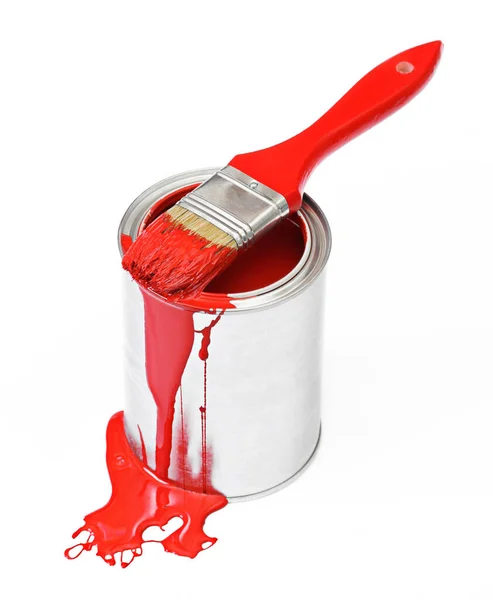 Pincel Pintura Rojo Pueden Aislarse Blanco — Foto de Stock