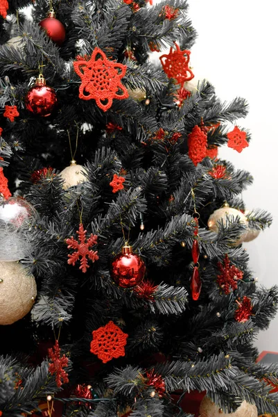 Christmas Tree Black White Red Decorations — Stock Photo, Image