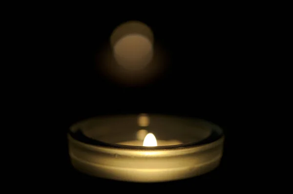 Small Candle Burning Small Jar Dark - Stock-foto