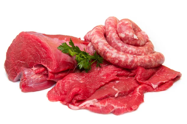 Fresh Butcher Cut Meat Assortment Garnished — Stock Photo, Image