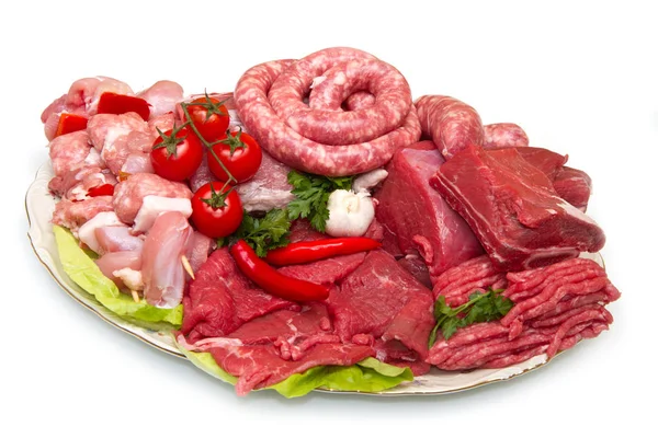 Fresh Butcher Cut Meat Assortment Garnished — Stock Photo, Image