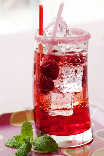 Vaso Hielo Frambuesa Frambuesa Spritzer Sólo Soda — Foto de Stock