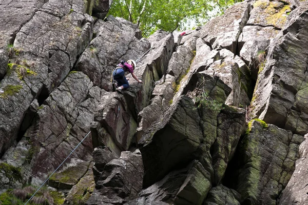 Escalade Sur Mur Pierre Rhoen Hesse Allemagne — Photo