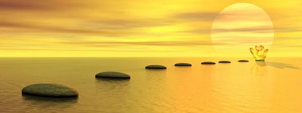 Chakra Kuning Batu Abu Abu Langkah Langkah Atas Laut Dan — Stok Foto