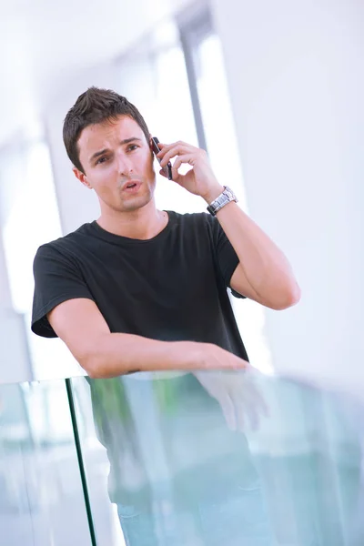 Handsome Young Man Using His Mobile Phone Public Area Shallow — Stock Photo, Image
