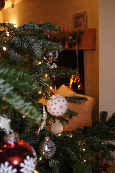 Baubles Hanging Christmas Tree — Stock Photo, Image