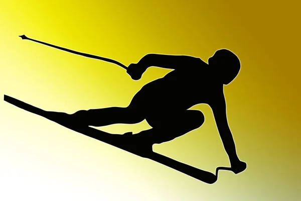 Gold Rücken Sport Silhouette Skifahrer Beschleunigung Abhang — Stockfoto