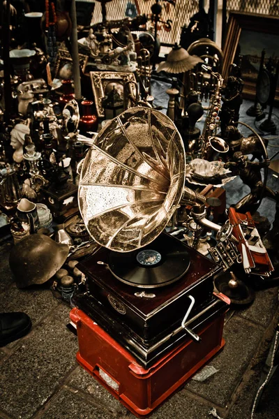 Antique Gramophone Various Old Objects — Stock Photo, Image