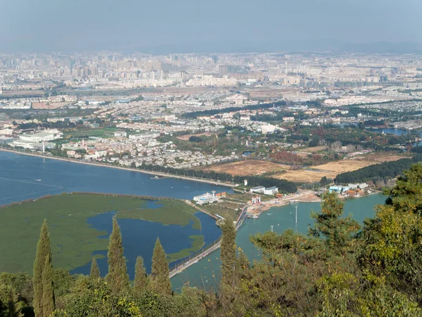 Panorama Van Kunming Porselein Stadsgezicht Genomen Uit Westelijke Bergen — Stockfoto