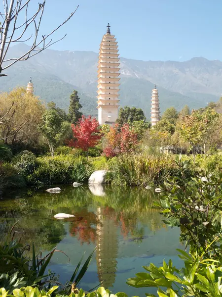 Three Pagodas Dali China Symbol Yunnan Province — Stockfoto