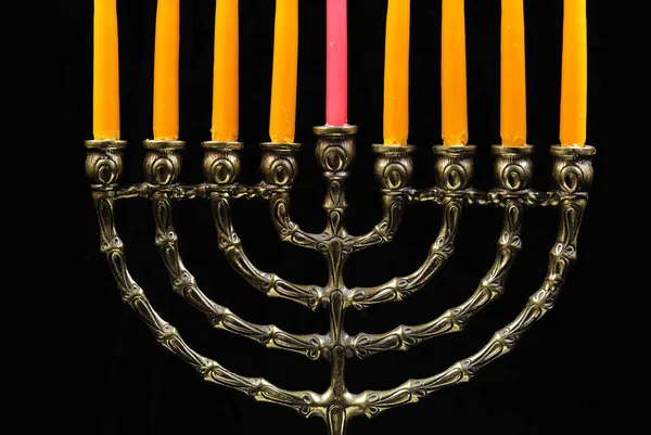 Menorah Dorée Sur Fond Noir — Photo