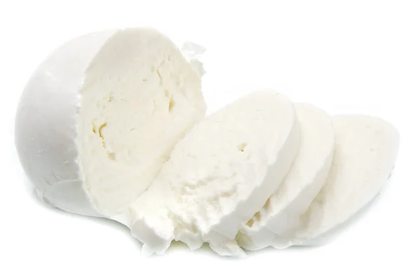 Friss Olasz Mozzarella Fehér Háttér — Stock Fotó