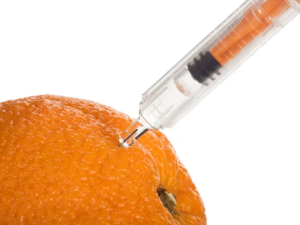 Syringe Injecting Orange Close — Stok fotoğraf