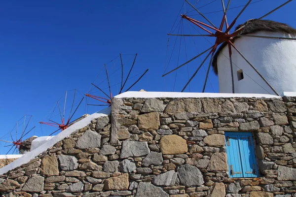 Windmills Sunny Mykonos Greece Cyclades — Stock Photo, Image