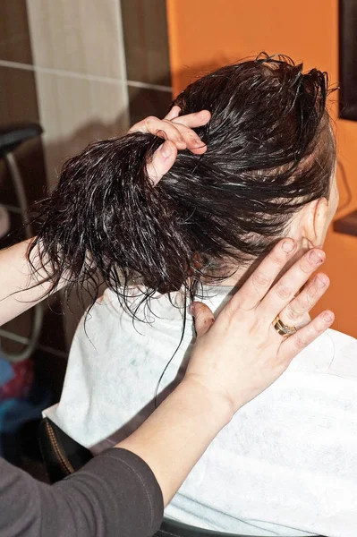 Estilista Trabajo Mujer Cabello Salón — Foto de Stock