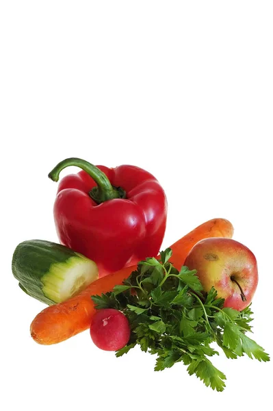 Colorato Gruppo Verdure Fresche Una Dieta Equilibrata Sfondo Bianco — Foto Stock