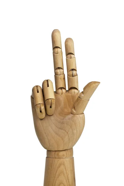 Hand Wooden Model Isolated White Background — Stok Foto