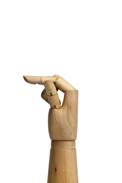 Hand Wooden Model Isolated White Background — ストック写真