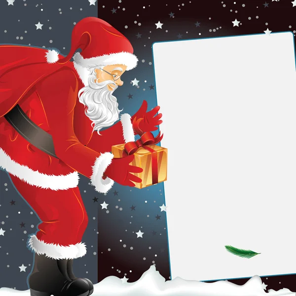Weihnachten Hintergrund Mit Weihnachtsmann Halten Geschenk — Stockfoto