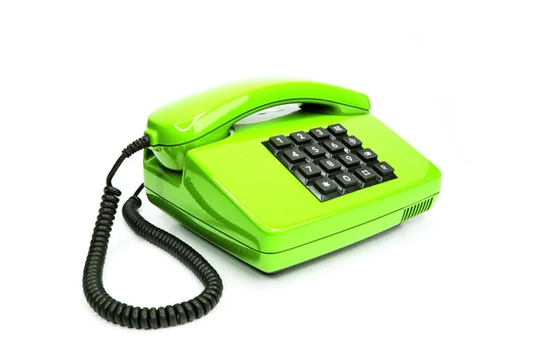 Telefone Verde Clássico Década Oitenta Isolado Fundo Branco — Fotografia de Stock