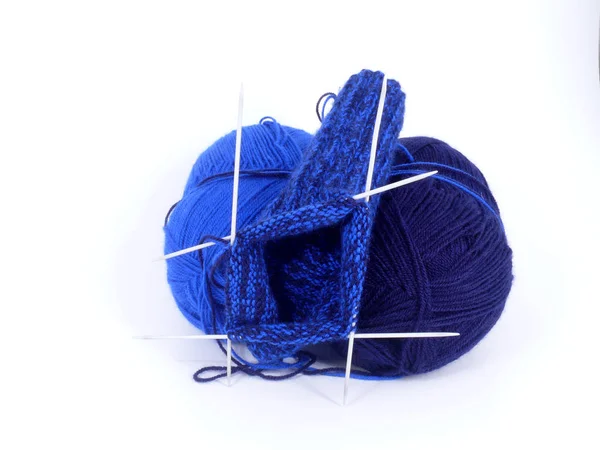 Blue Yarn Knitting Isolated White — Stock Photo, Image