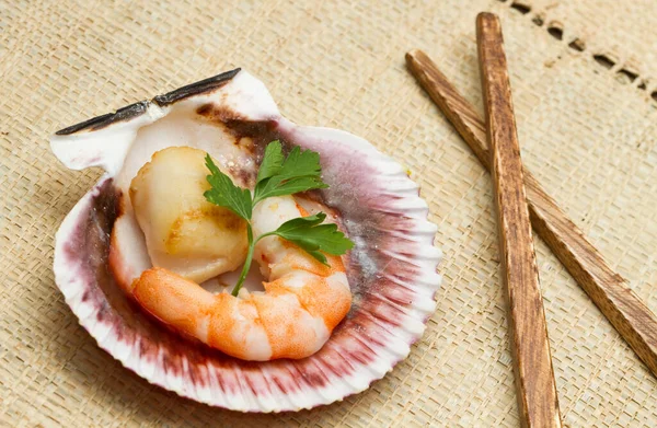 Appetizer Grilled Shrimp Scallops — Stock Photo, Image