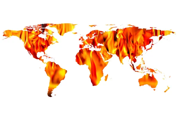 平らな世界地図と炎の概念的なイメージです この画像を提供するために使用されるNasaの平らな世界地図画像 — ストック写真