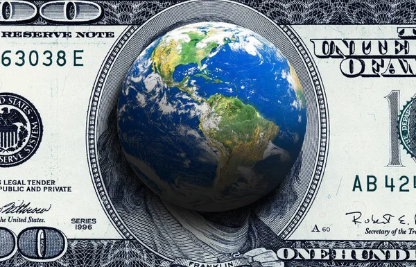 Konceptualny Obraz Banknotu Sto Dolarów World Furnished Nasa Globe Obraz — Zdjęcie stockowe