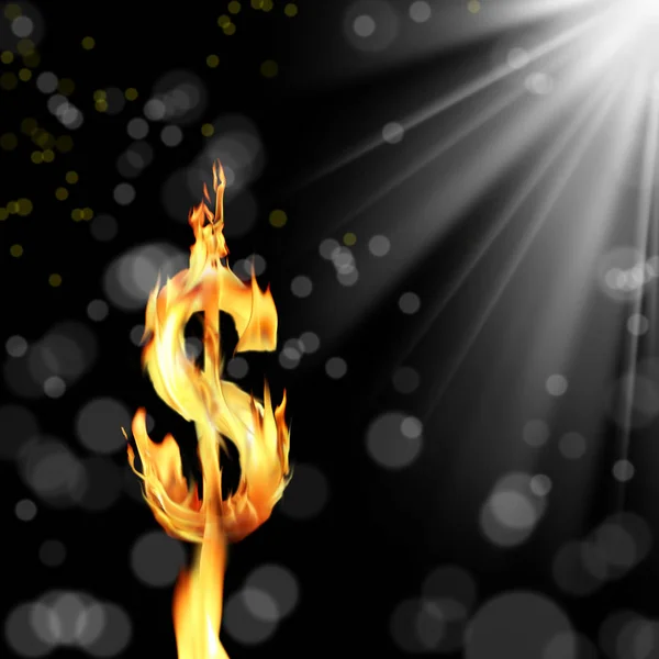 Close Shot Burning Dolar Sign Black Background — Stock Photo, Image