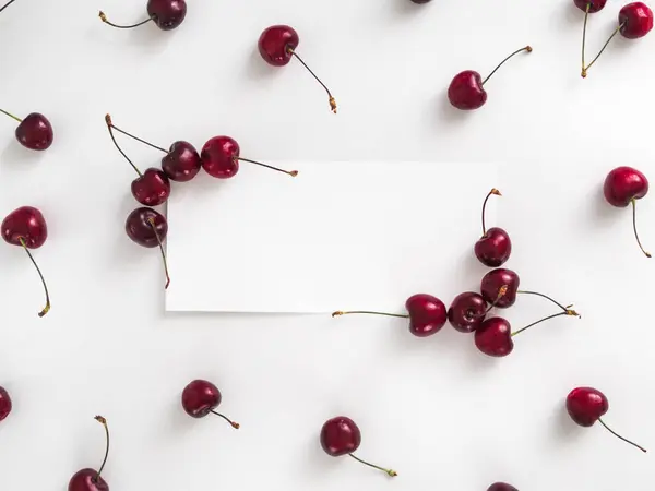 Copy Space Cherry Frame White Background — Stock Photo, Image