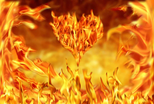 燃えるハート型と炎のイメージ — ストック写真